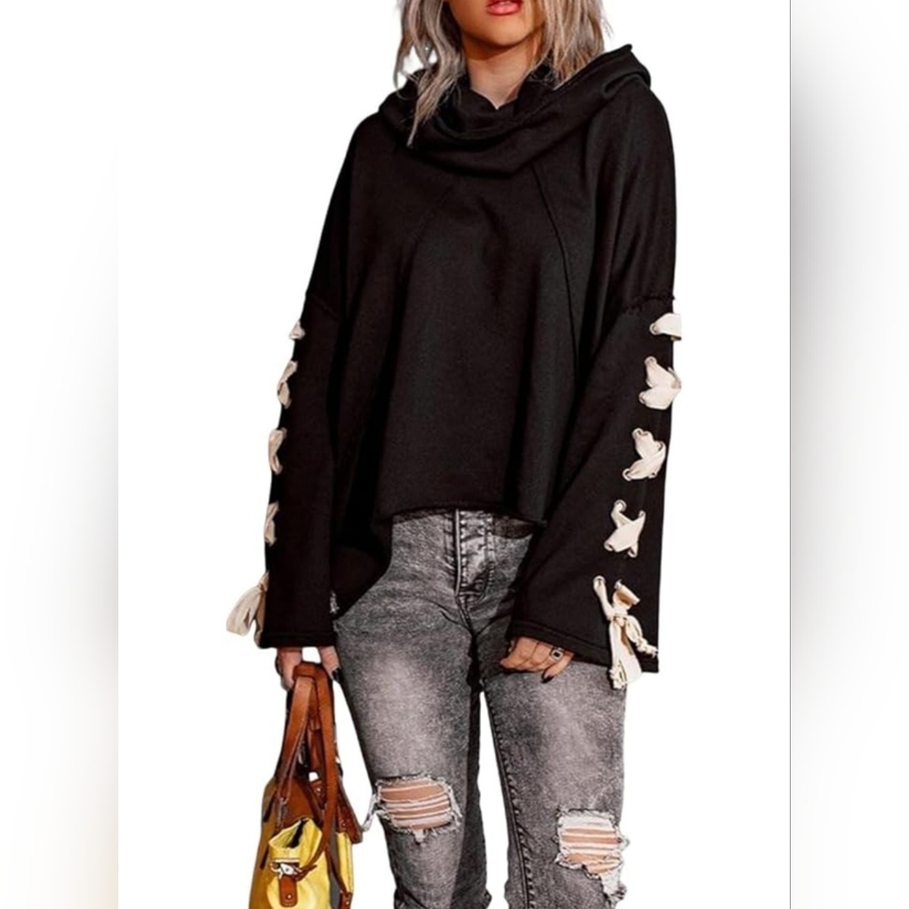 POL Women s Oversized Cowl Neck Long Bell Sleeve Hoodie NWOT